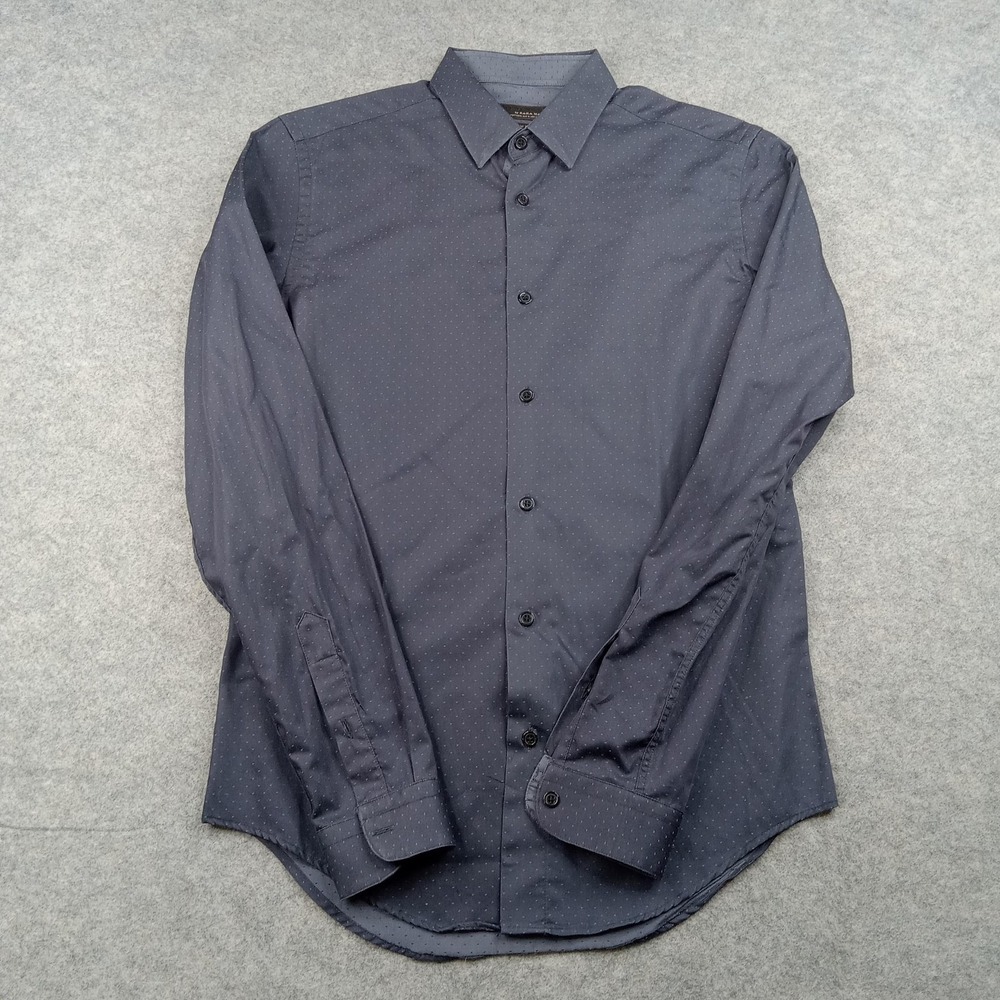 Zara Man Shirt Mens Small Black Black Tag Polka Dot Slim Fit Dress Long Sleeve
